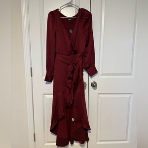 Beautiful burgundy red express cocktail dress with high low ruffle hem - L NWT